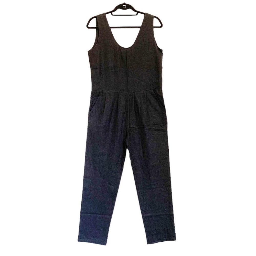 OZMA Raw Silk Minimalist Jumpsuit Black Size XS